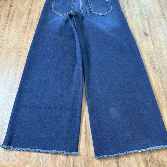 HIDDEN High Rise Wide Leg Jeans Frayed Hem Dark Blue Stretchy ankle crop - Picture 14 of 14